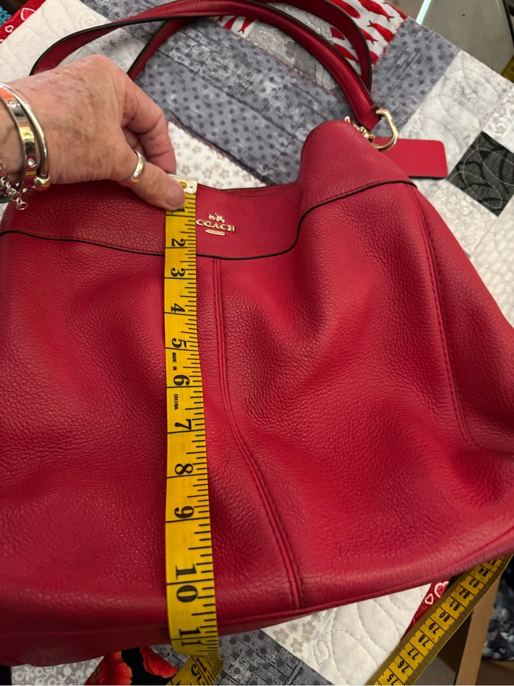 Coach Red Pebble Leather Shoulder Bag with Silver Hardware - Picture 9 of 10